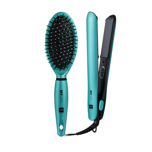 Labor - My Gift kit piastra professionale e spazzola per capelli blu