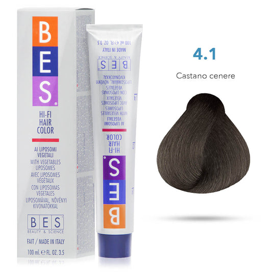 Bes Hi-Fi Hair Color Liposomi vegetali 4.1 CASTANO  CENERE - Tinta per capelli - 100ml