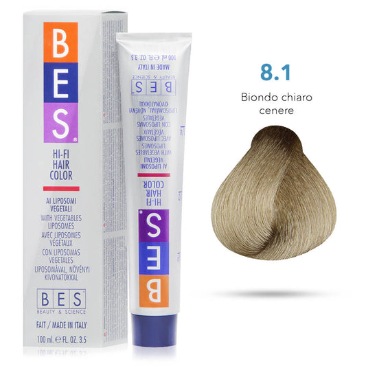 Bes Hi-Fi Hair Color Liposomi vegetali 8.1 BIONDO  CHIARO CENERE - Tinta per capelli - 100ml